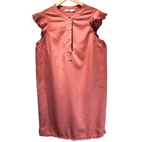 dalia Tencel Short Sleeve Shirt Blouse Rusty coral Raw Hems Sz M Feminine Top - Picture 1 of 8